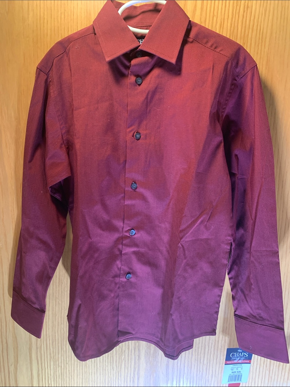 New! Chaps Boys Long-Sleeve Dress Shirt - Burgundy Red - Size S (8)